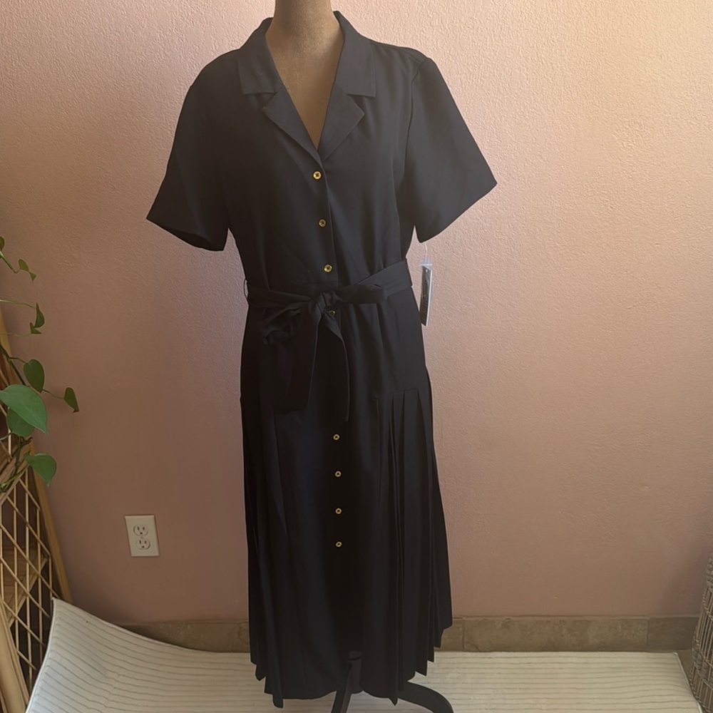 Nanette Lepore Black Midi Shirt Dress with Gold Buttons